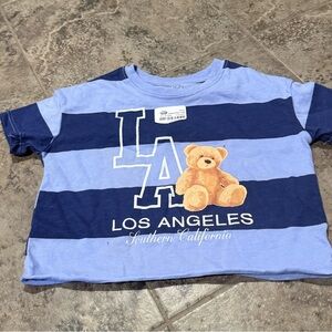 Blue Striped Kids Shirt with Teddy Bear Design condition as shown